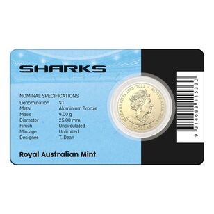 NRL Cronulla-Sutherland Sharks $1 Team Coin in Card