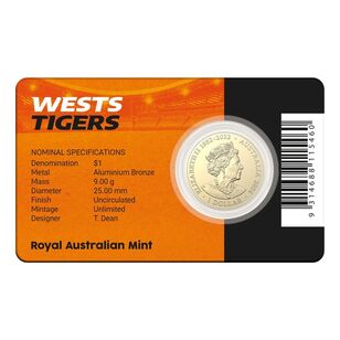 NRL Wests Tigers $1 Team Coin in Card